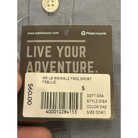 Eddie Bauer Mens Blue Mr LS Wrinkle Free Sport Button Up Long Sleeve S NWT $60 - Picture 6 of 6